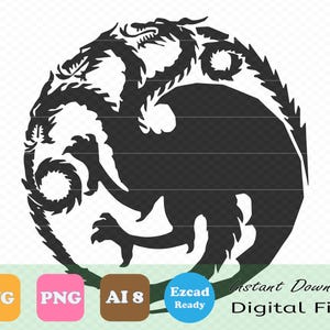 Targaryen Logo House of Dragons-SVG, PNG, AI8 (Ezcad Import Ready), file Cricut, file di taglio Silhouette, serigrafia, download immediato-0083