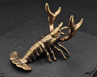Brass Lobster Figurine – Weightlifting Pen Holder & Desk Sculpture, Unique Office Decor, Gift for Creatives