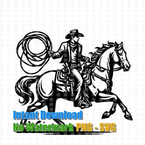 Westerncowboy rijden met lasso - SVG, PNG, silhouet snijden-bestand, instant download