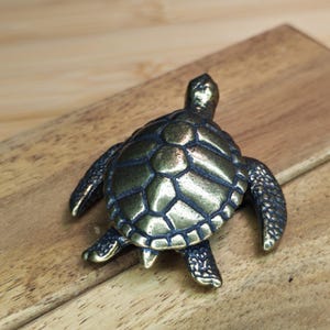 Mini Brass Turtle Figurine: Vintage Feng Shui Desk Decor