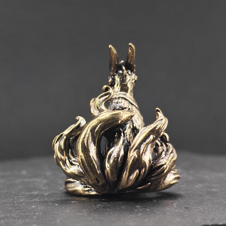Brass Kitsune Figurine – Mystical Nine / Seven-tailed Fox Sculpture - Etsy