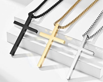 Minimalistische Edelstahl-Kreuz-Halskette: Katholischer christlicher Anhänger