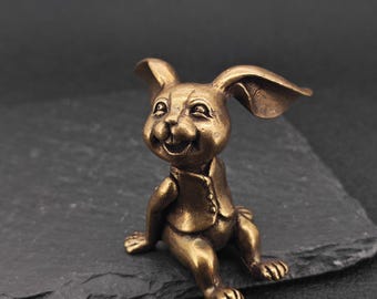 Figura de conejo de latón vintage: decoración de escritorio del zodiaco, amuleto de la suerte