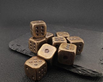 Polished Brass Dice Figurine – Miniature Cube Sculpture for Gaming Table, Desk Accent or Collector Gift