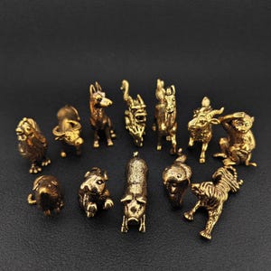 Estatuetas do Zodíaco Chinês de Latão – Conjunto de Animais Artesanais para Feng Shui, Expositor de Prateleira, Decoração de Casa com Amuleto da Sorte