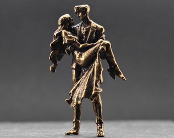 She Belongs in His Arms Brass Couple Figurine Romantic Bridal Carry Gift Miniature Love Sculpture