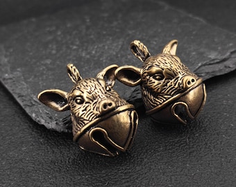 Brass Pig Head Bell – Miniature Animal Pendant Collectible