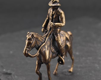 Small Brass Cowboy and Horse – Western-Themed Miniature Figurine for Home or Office Decor