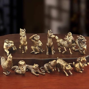 Ręcznie robione mosiężne figurki 3D zodiaku – kompletny zestaw chińskich zwierząt zodiaku, wystrój Feng Shui, wyjątkowe prezenty