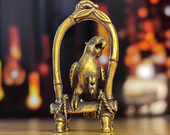 Realistic Brass Parrot Figurine – Handcrafted Miniature Bird Sculpture for Desk, Shelf, Tropical Decor or Collector Gift