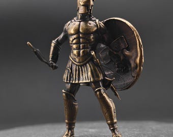 Brass Roman Gladiator Figurine – Miniature Warrior Sculpture for Desk, Shelf, Ancient History or Collector Gift