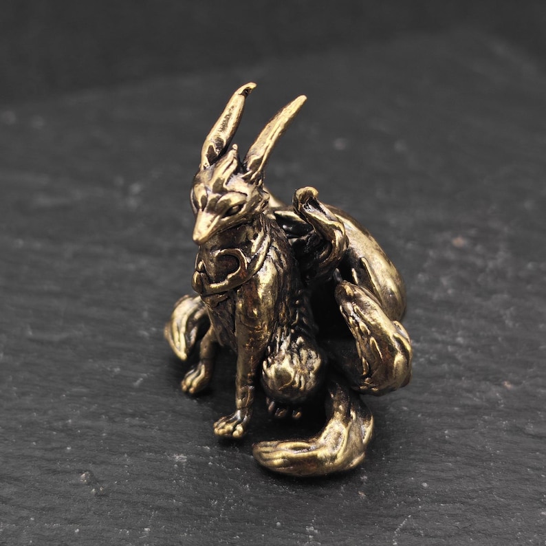 Brass Kitsune Figurine – Mystical Nine / Seven-tailed Fox Sculpture - Etsy