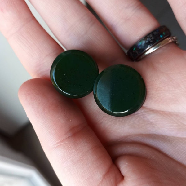 RARE Real green jade double flared plug - All sizes available - Very high quality