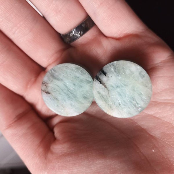 RARE Real aquamarine double flared plug - All sizes available - Very high quality