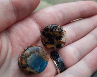 RARE Real opalized wood petrified double flared plug - All sizes available - Very high quality