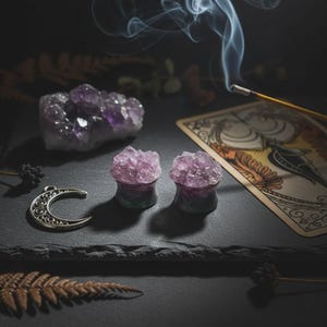 Exclusivo tapón doble acampanado de drusa de fluorita auténtica - Disponible en todos los tamaños - De muy alta calidad