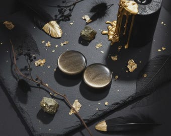 Gold obsidian ear plugs / Size 8mm to 30mm / Good quality and low price