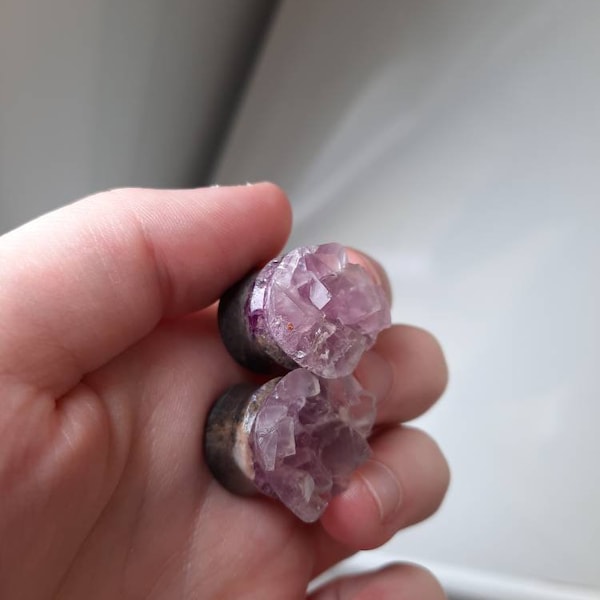 RARE Real fluorite druzy double flared plug - All sizes available - Very high quality