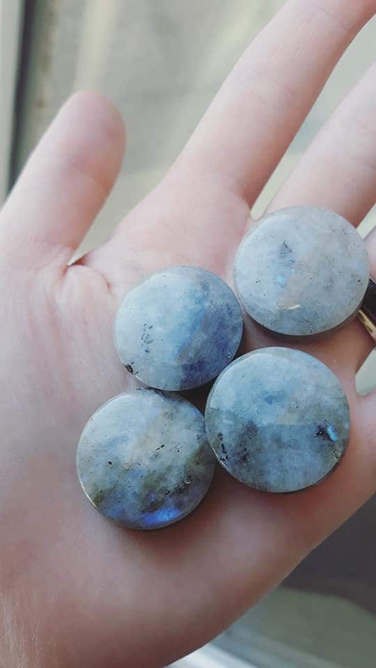 Moonstone (peristerite) spacers with tourmaline inclusions