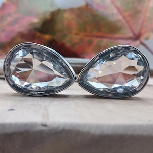 Teardrop zircon stainless steel ear gauges / plugs (8mm - 25mm)