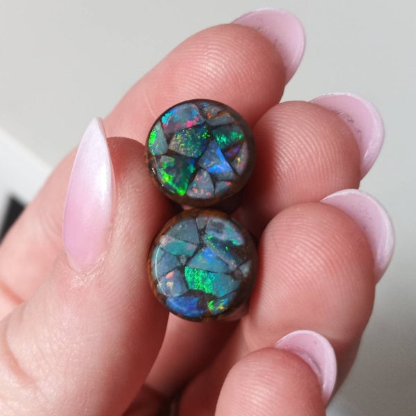 RARE Real australian boulder opal double flared plug - All sizes available - Very high quality