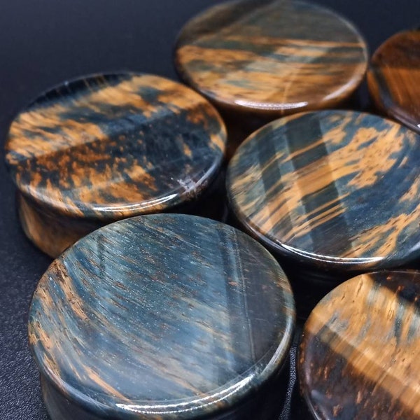 Ecarteurs en oeil de faucon (blue tiger eye plugs)