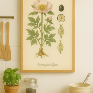 ヴィンテージ植物ポスター「シャクヤク」 - 装飾レトロポスター、アンティークフラワーウォールアート、19世紀風植物標本プリント