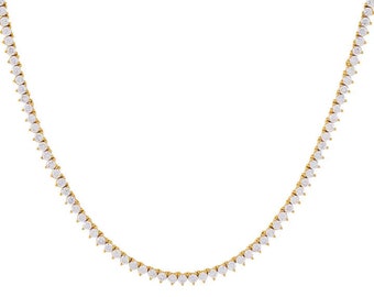 Sterling Silver Gold Plated CZ Tennis Necklace- 15 inches