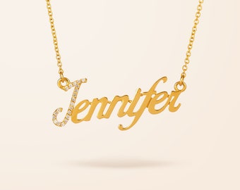 14K Gold Diamond First Letter Name Necklace