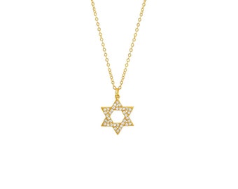 Sterling Silver Gold Plated Star of David CZ Necklace