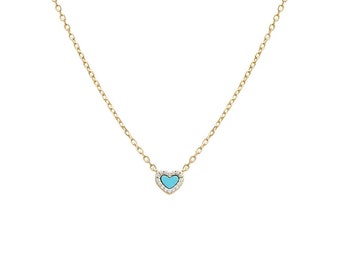 Sterling Silver Gold Plated Turquoise CZ Heart Necklace