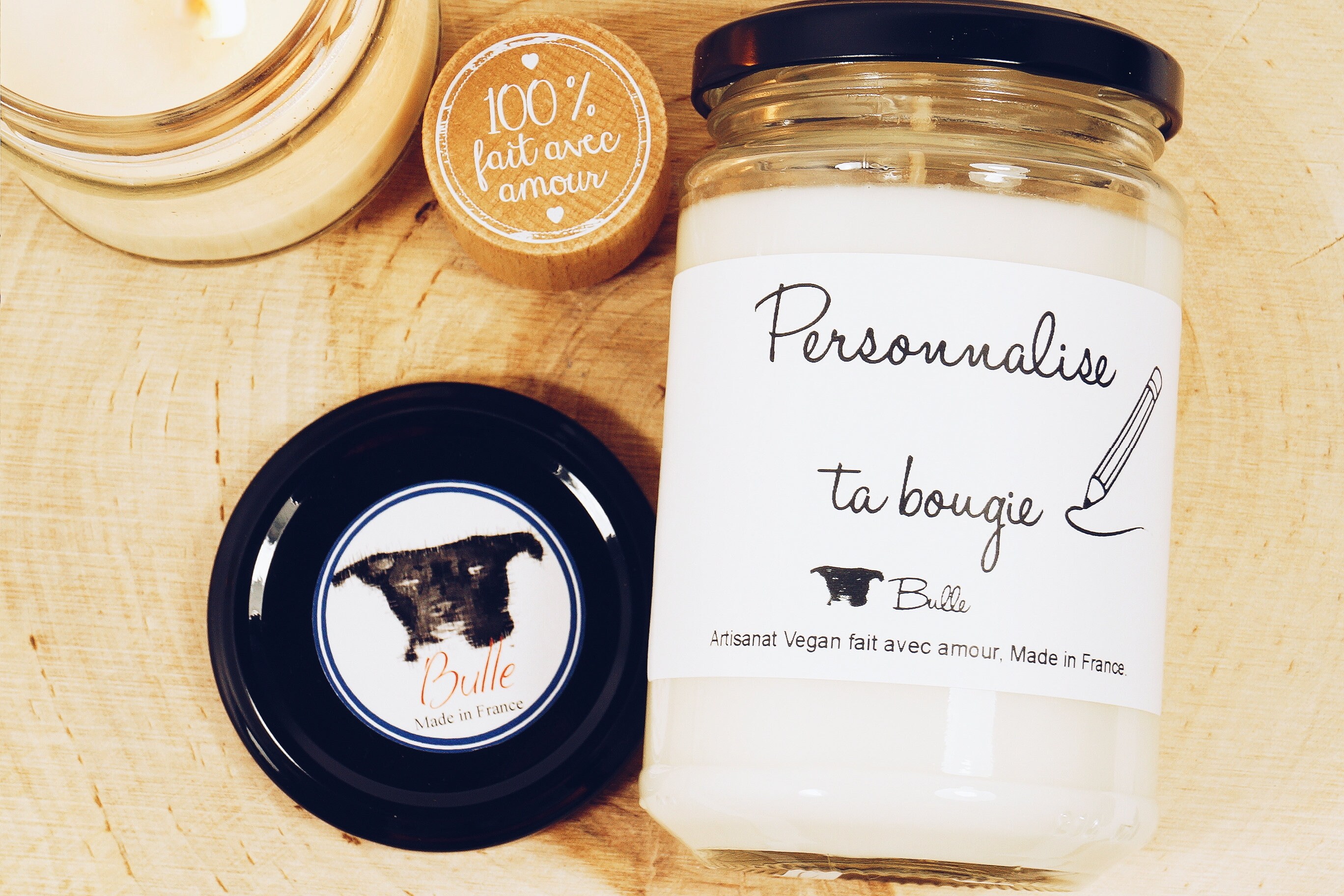 Bougie Végétale Personnalisée, Bougie Vegan Personnalisée, Cadeau Personnalisé, Made in France Bougi