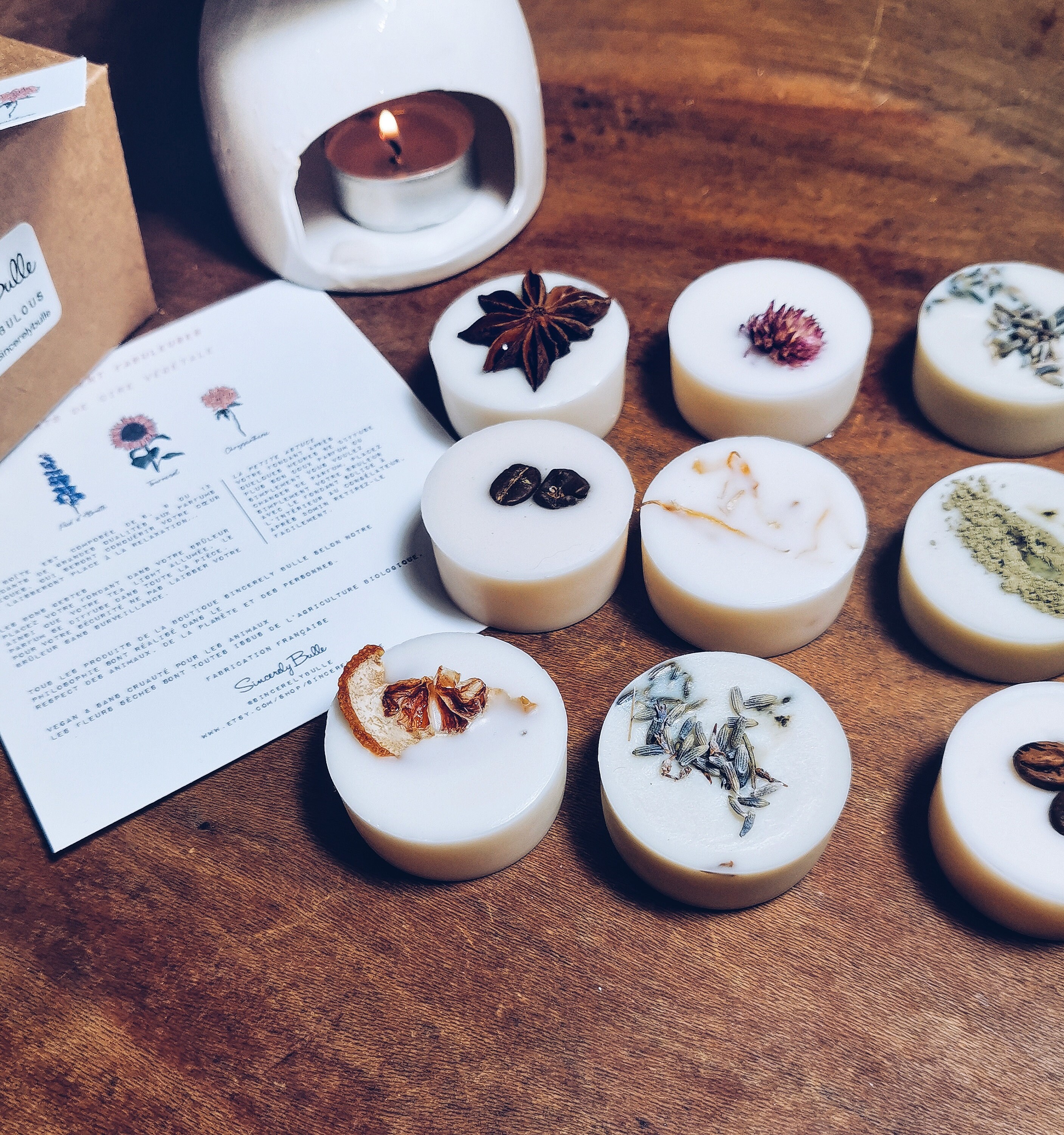 Assortiment de Fondants Parfumés Vegan, Cire Végétale Pour Brûleur, Ensemble Fragrances, Fleurs Sèch