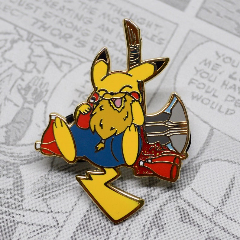 Pikachu Enamel Pin Thor Pokevengers God Of Ketchup Etsy
