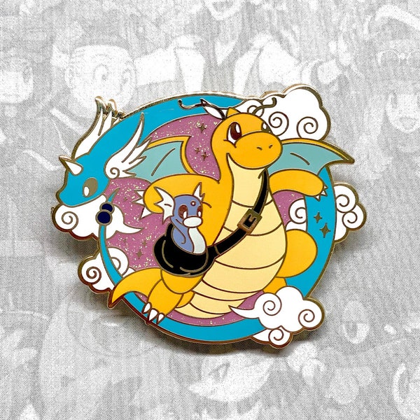 Dragonite Enamel Pin, Dratini, Dragonair — Three's Company (Dragon) Air Mail — Pokemon Go, Pokemon Sword Shield, Dragonite Evolution Pin