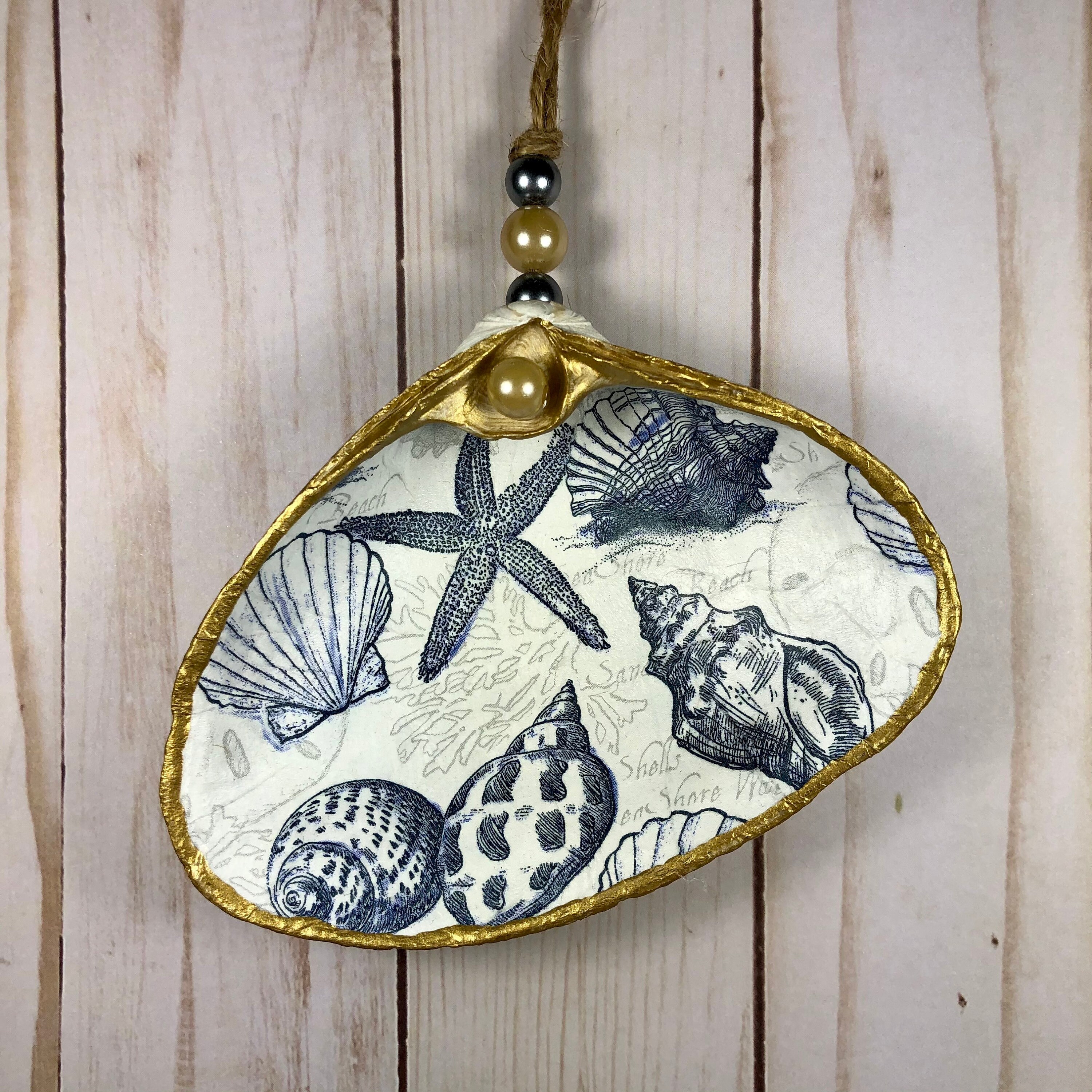 Decoupage Clam Shell Seashell Design Ornament Etsy