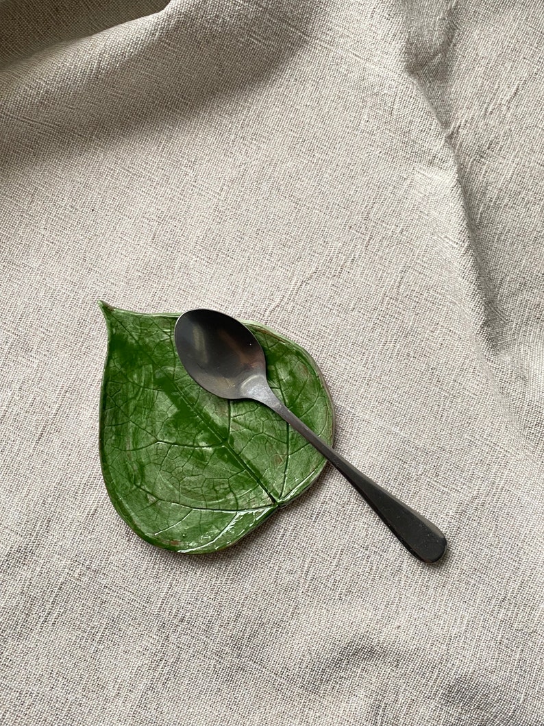 Large Spoon Rest for Stove Ceramic Spatula Rest Leaf Rustic Kitchen
