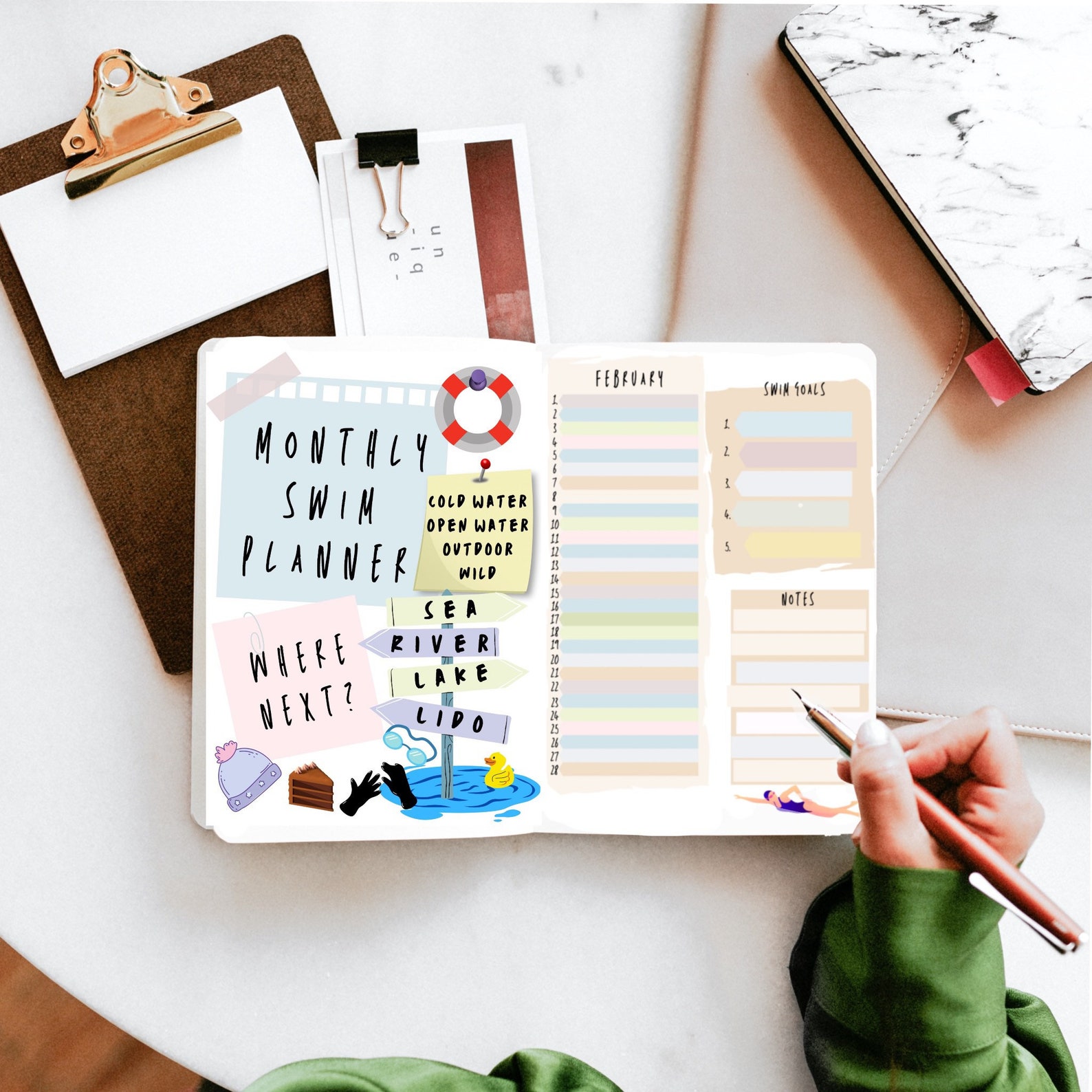 Swim Planner Swimming Journal Swim Log for Cold/ Open Etsy