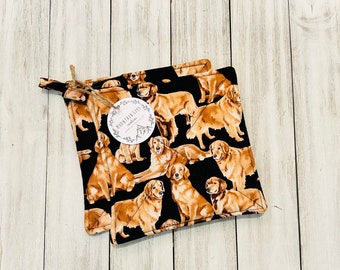 Set of 2 Handmade Potholders, Dogs, Puppy, Dog Lovers, Golden Retriever