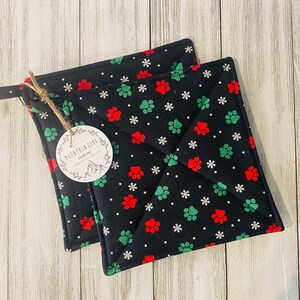 Set of 2 Handmade Potholders, Christmas Paws, Christmas Gifts, Red/Green Potholders,Handmade Potholders, Christmas Potholder, Dog Lover