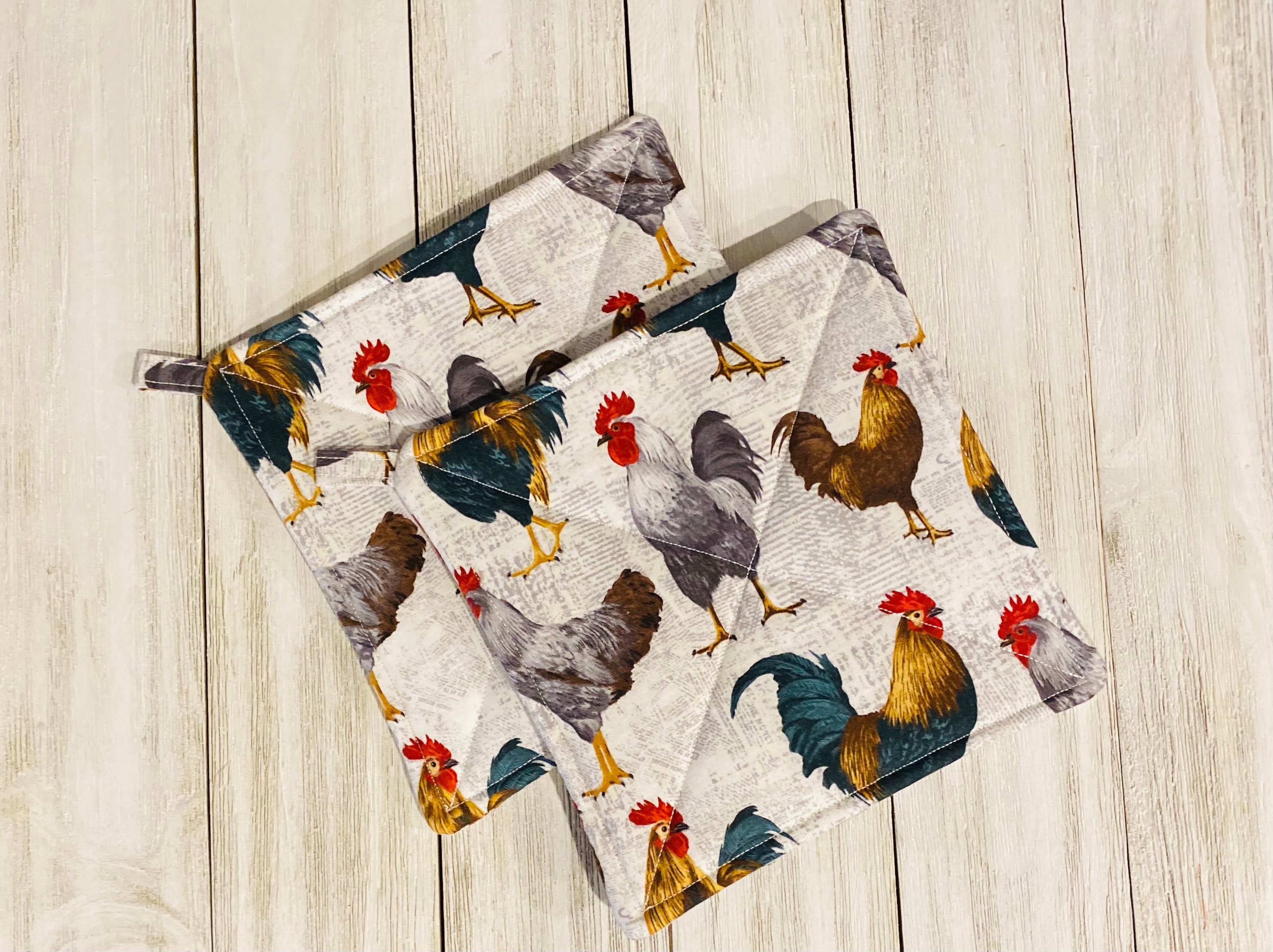 Set of 2 Handmade Potholders Chickens Rooster Farmhouse Etsy