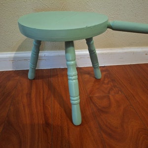 Milking Stool Green Antique Solid Maple Wood Tripod Handmade Plant Stand