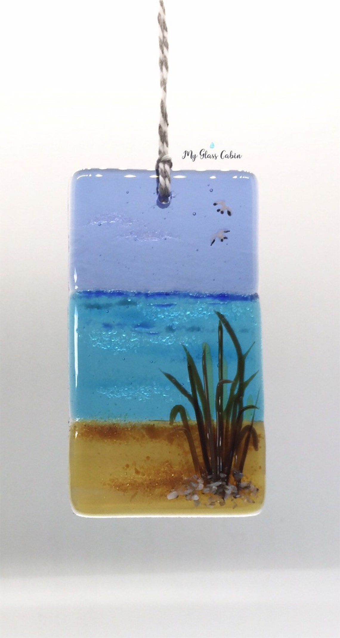 This is a small Hand Made Fused Glass hanging beach Scene Etsy