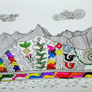 Machu Picchu Geometric Colouring Pages -1PDF for relaxation/mindfulness Instant download printable