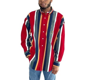 CHAPS RALPH LAUREN 1990s  Striped Cross Colors Colorway Longsleeve Oxford Shirt Size Large