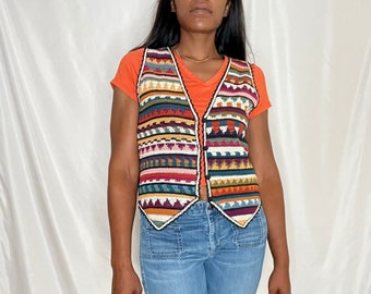 THE PERUVIAN CONNECTION 1980s Handmade Multicolored Woven Vest Waistcoat Size  Medium