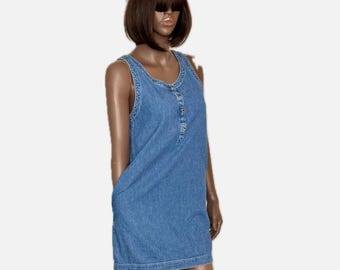 eddie bauer denim dress Eddie Bauer Sz 12 Petite Denim Dress Velvet Collar Long Sleeve Snap Front  Modest