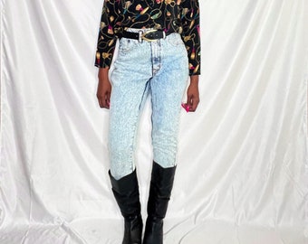 JORDACHE 1980s ACID WASH 1990s High Waist Button Ankle Tapered Jeans Size 11/12