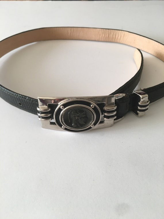 CARLISLE Black Leather Skinny Belt Silver hardware