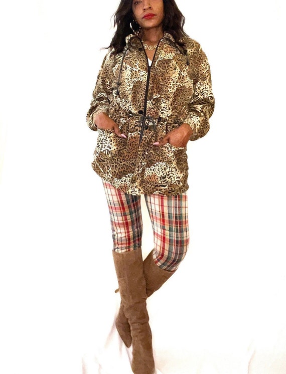 BERNARDO 1990s 100% Silk Bomber Parka Jacket Animal Safari Cheetah